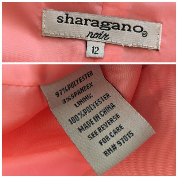 Sharagano Noir Peach Ruffle Wrap Crepe Blazer Suit Jacket 12 V Neck Work - Picture 10 of 11